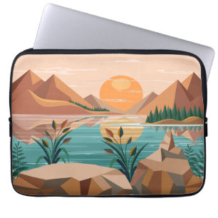 Friedliche Bergsee-Sonnenuntergangslandschaft Laptopschutzhülle