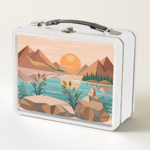 Friedliche Bergsee-Sonnenuntergangslandschaft Metall Brotdose