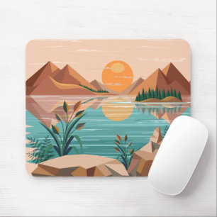 Friedliche Bergsee-Sonnenuntergangslandschaft Mousepad