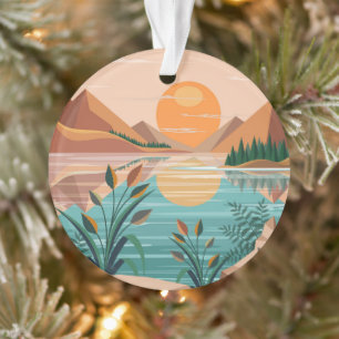 Friedliche Bergsee-Sonnenuntergangslandschaft Ornament