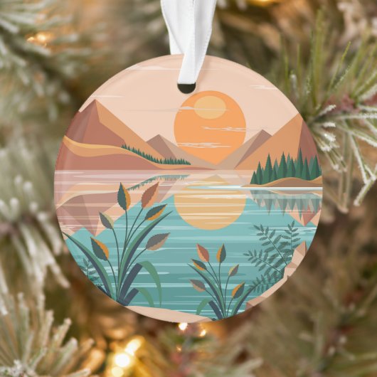 Friedliche Bergsee-Sonnenuntergangslandschaft Ornament (Baum)