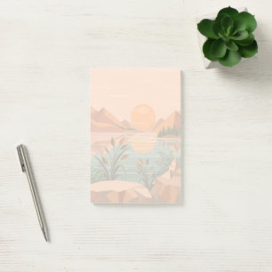 Friedliche Bergsee-Sonnenuntergangslandschaft Post-it Klebezettel