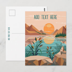 Friedliche Bergsee-Sonnenuntergangslandschaft Postkarte