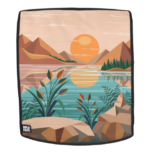 Friedliche Bergsee-Sonnenuntergangslandschaft Rucksack (Abnehmbare Front)