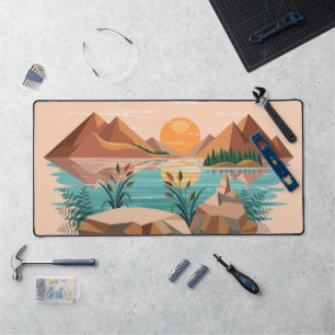 Friedliche Bergsee-Sonnenuntergangslandschaft Schreibtischunterlage