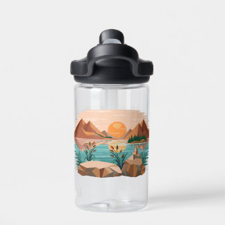Friedliche Bergsee-Sonnenuntergangslandschaft Trinkflasche