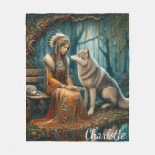 Friedliche Bindung: Mutterin und Wolf Fleecedecke (Vorderseite)