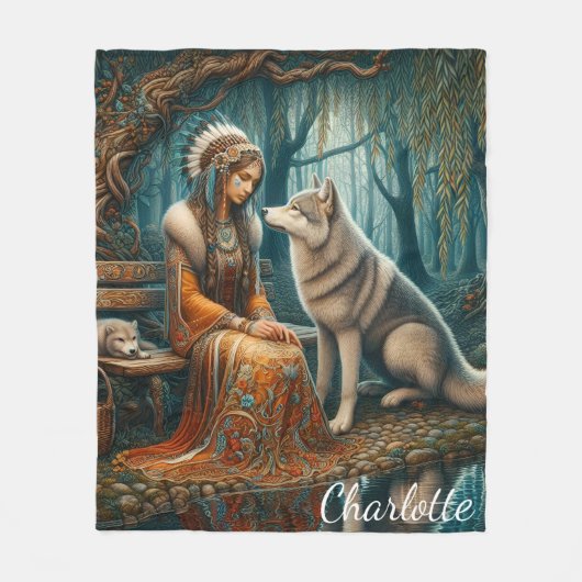 Friedliche Bindung: Mutterin und Wolf Fleecedecke (Vorderseite)