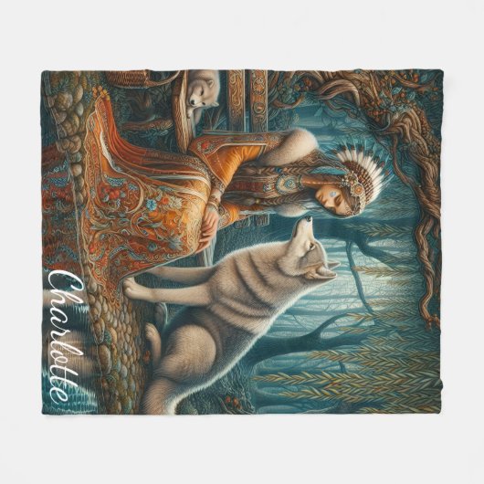 Friedliche Bindung: Mutterin und Wolf Fleecedecke (Vorderseite (Horizontal))