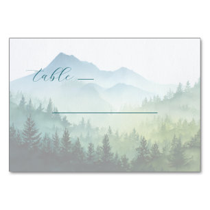 Friedliche blaue Aquarell-Berglandschaft Tischnummer