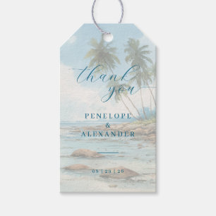 Friedliche blaue Aquarell-Strandszene Geschenkanhänger