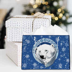Friedliche blaue Art Nouveau Eisbär-Schneeflocken Große Geschenktüte