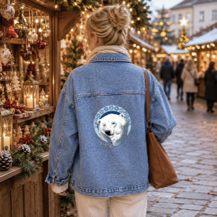 Friedliche blaue Art Nouveau Eisbär-Schneeflocken Jeansjacke
