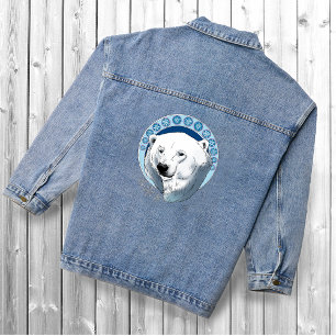 Friedliche blaue Art Nouveau Eisbär-Schneeflocken Jeansjacke