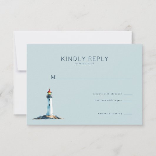 Friedliche Blaue Leuchtturm RSVP Karte (Vorderseite)