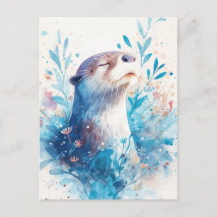 Friedliche Blaue Wasserfarbe Otter im Garten Postkarte