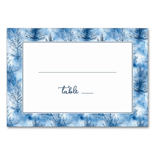 Friedliche Blaue Winterbäume Tischnummer (Vorderseite)