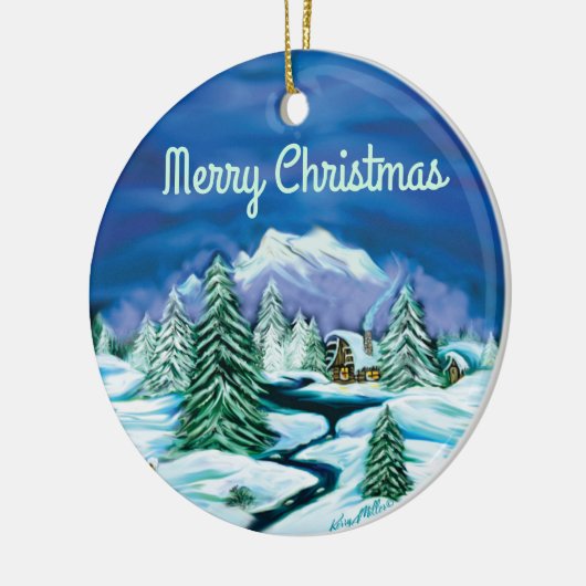 Friedliche Blockkabine Keramik Ornament (Links)