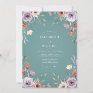 Friedliche Botanische Teal-Hochzeit Einladung