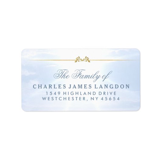 Friedliche Clouds Blue Gold Beileid Address Labels Adressaufkleber (Vorne)