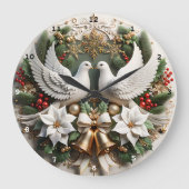 Friedliche Doves Poinsettias Elegante Weihnachtsma Große Wanduhr (Vorderseite)