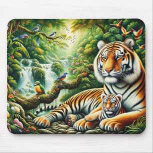 Friedliche Dschungelszene mit Tigermalerei Mousepad