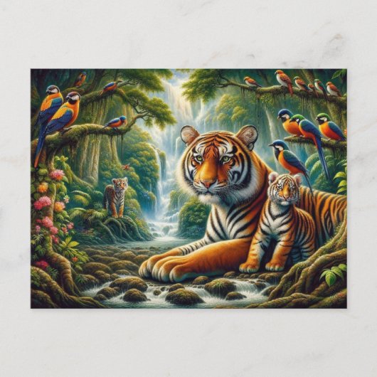 Friedliche Dschungelszene mit Tigermalerei Postkarte (Vorderseite)