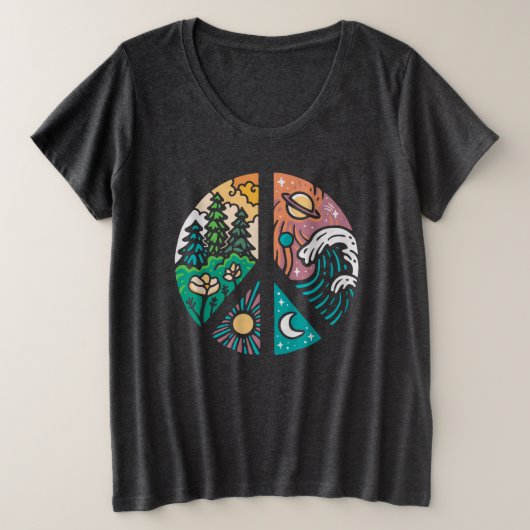 Friedliche Elemente: Natur und Kosmos Große Größe T-Shirt (Design vorne)