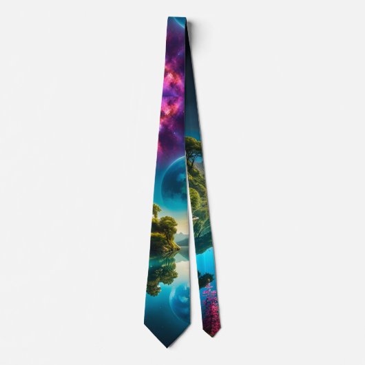 Friedliche Fantasy Lake Reflection Krawatte (Vorderseite)