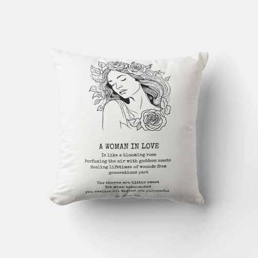 Friedliche Frau, schwarz-weiß Kissen (Vorderseite)