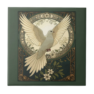 Friedliche Friedenstaube und Naturillustration Fliese