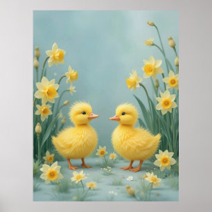 Friedliche Frühlingsentchen-Nursery-Dekoration Poster