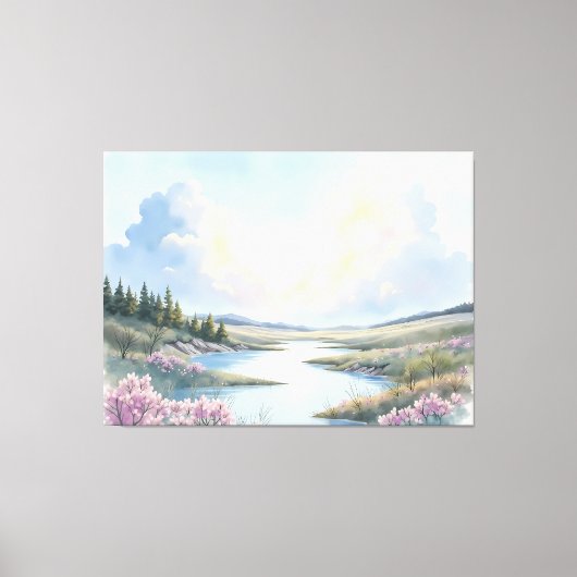 Friedliche Frühlingsflusslandschaft - Restauriert  Leinwanddruck (Vorderseite)