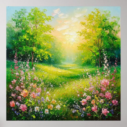 Friedliche Frühlingslandschaft mit üppiger Vegetat Poster (Vorne)