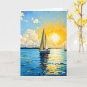 Friedliche Geburtstagswünsche | Segelboot Karte (Gelbe Blume)