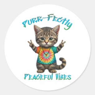 Friedliche Hippie Boho Kätzchen Vibes  Runder Aufkleber