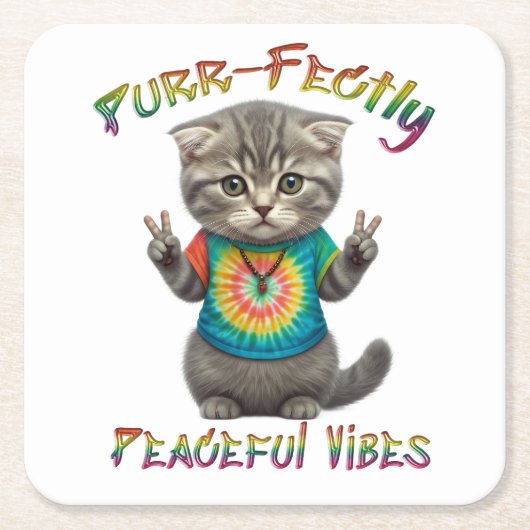 Friedliche Hippie Boho Kitten Vibes Rechteckiger Pappuntersetzer (Vorderseite)