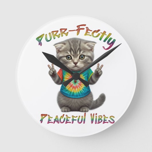 Friedliche Hippie Boho Kitten Vibes  Runde Wanduhr (Vorderseite)