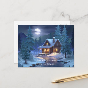 Friedliche Hütte im Winterwald Postkarte