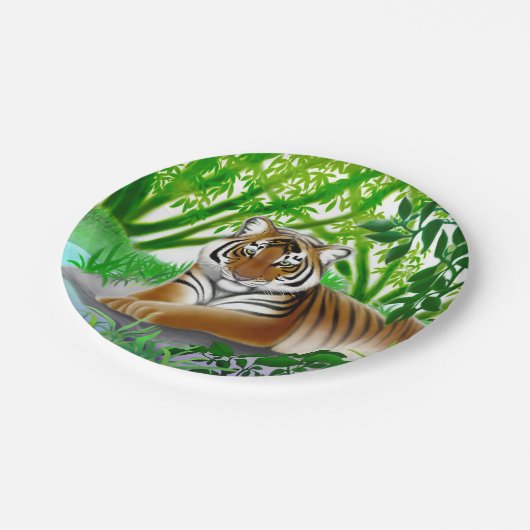 Friedliche junge Bengalische Tiger Paper-Teller Pappteller (Schrägansicht)