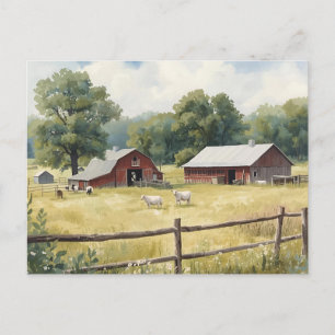 Friedliche ländliche Farm Szene mit roter Scheune Postkarte
