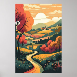 Friedliche Landschaft und Bäume im Herbst Kunst Poster