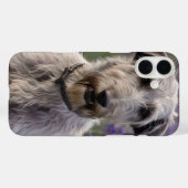 Friedliche Majestät: Wolfshund auf violettem Iris- Case-Mate iPhone Hülle (Rückseite (Horizontal))
