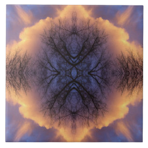 Friedliche Natur Baumzweige und Wolken Mandala Fliese