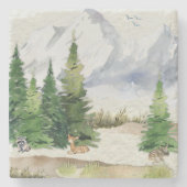 Friedliche Natur im Aquarellwald Steinuntersetzer (Vorderseite)