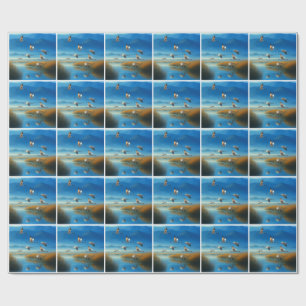 Friedliche Naturseelandschaft mit fliegendem Krani Geschenkpapier