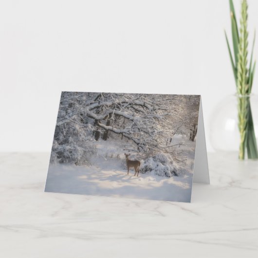 Friedliche Naturszene Hirsch Schnee Weihnachtskart Karte (Vorderseite)