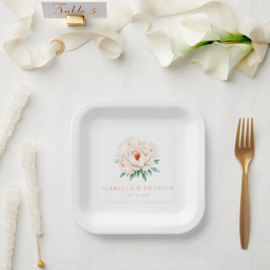 Friedliche Pastell-Aquarell-Pfingstrosen Pappteller (Hochzeit)