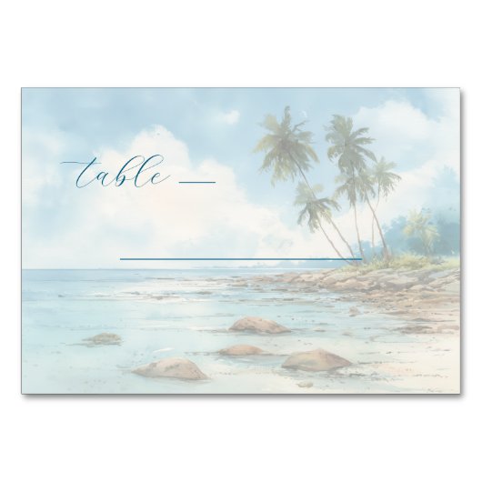 Friedliche Pastell-Aquarell-Strandszene Tischnummer (Vorderseite)