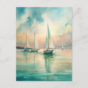 Friedliche Pastell-Segelboote Maritime Meereskunst Postkarte